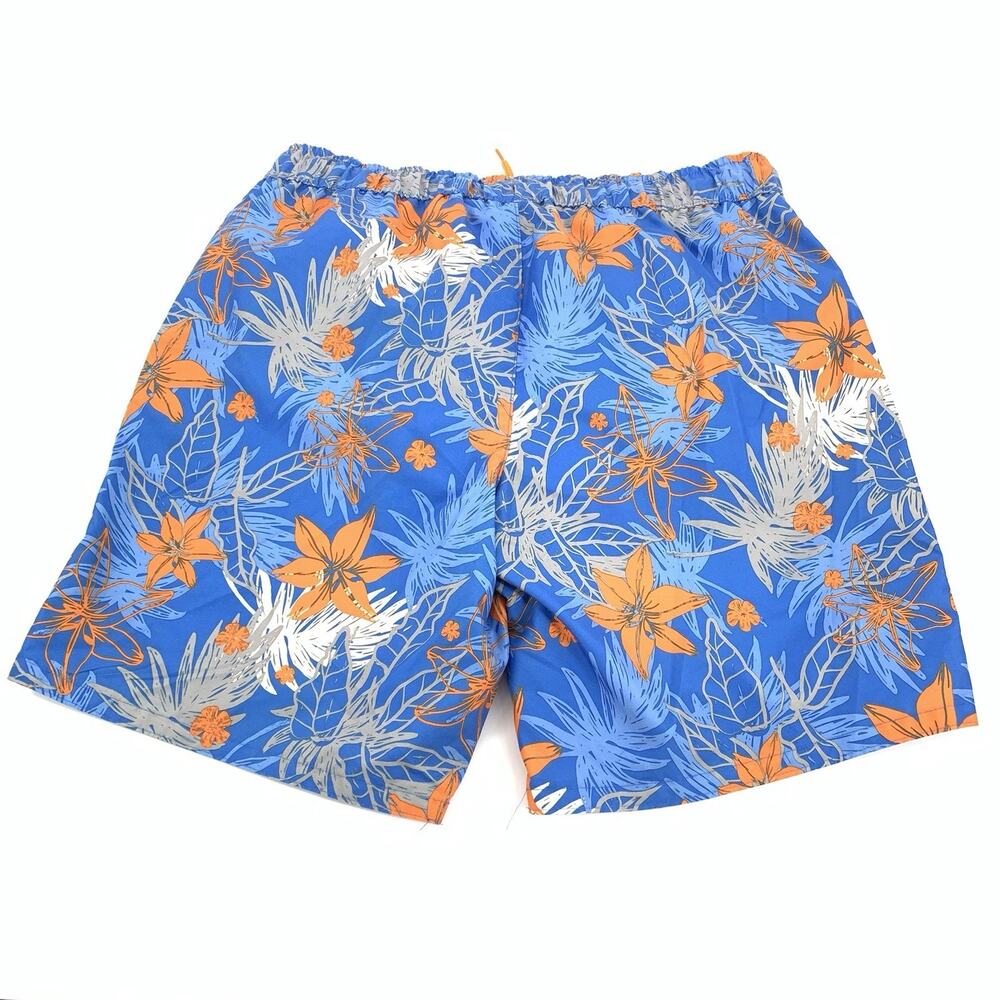 Dream Wave Hawaiian Floral Print Swim Trunks Size Large Mens Blue Orange Shorts